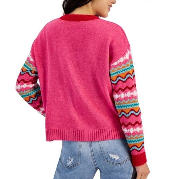 Hooked Up Embellished Ugly Christmas Sweater Pink Multicolor Size M - Picture 2 of 16